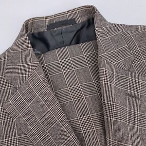Raffaele Caruso Bespoke Mens 42R Grey Glen Check Wool Suit Pleated 35x28 Italy